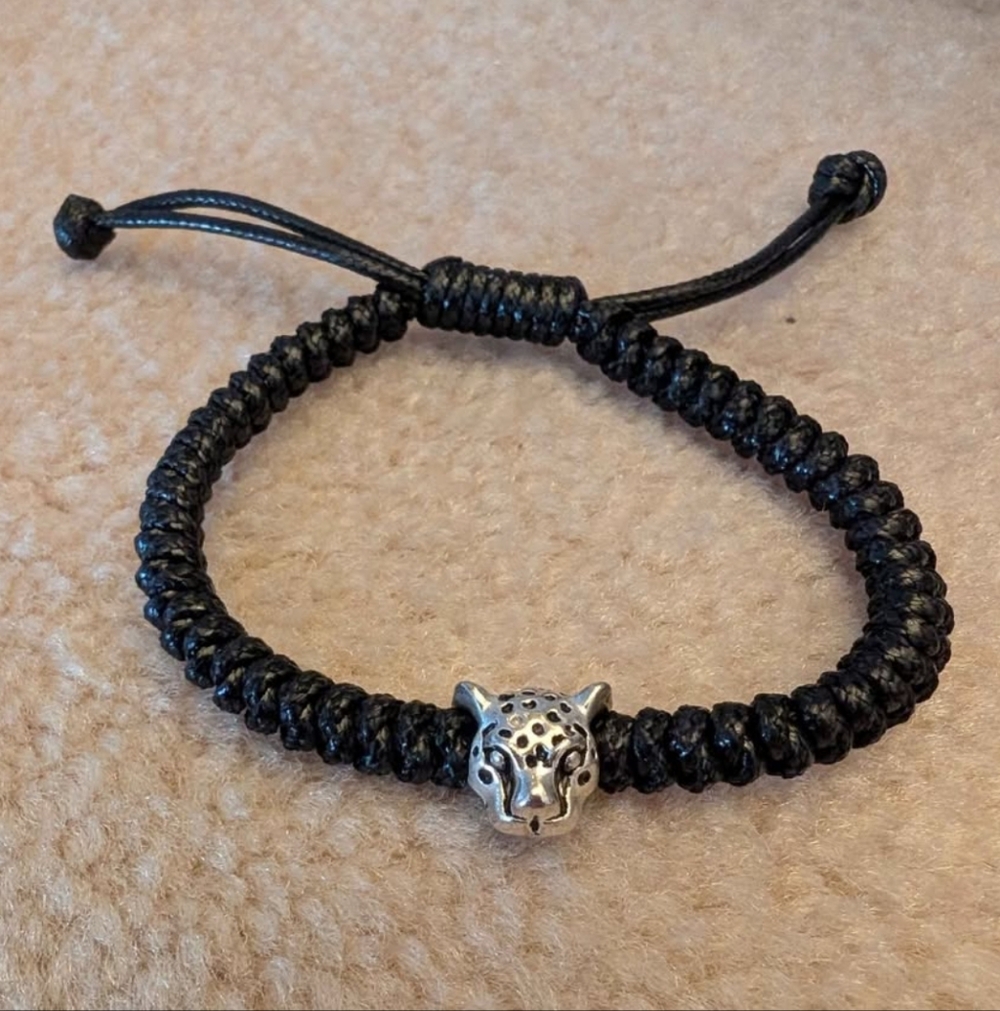 Brand New No Tag Panther Charm Thick Leather Bracelet